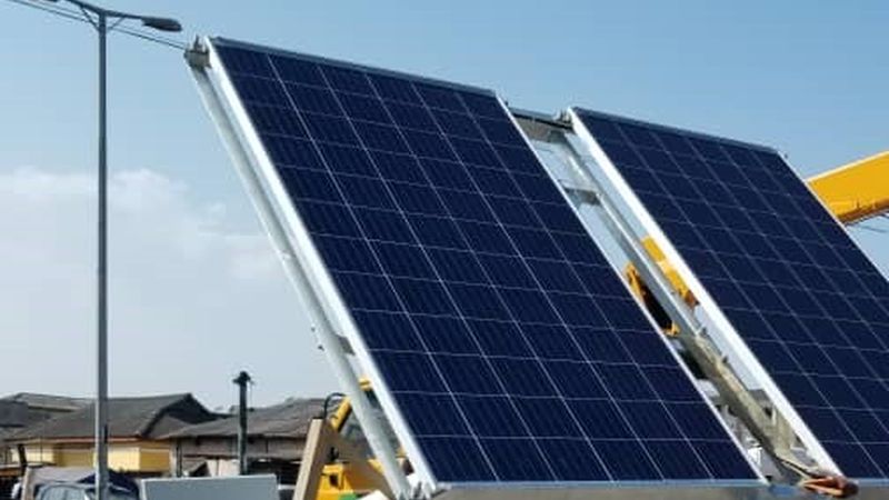 Solar panel installation on mounting frame